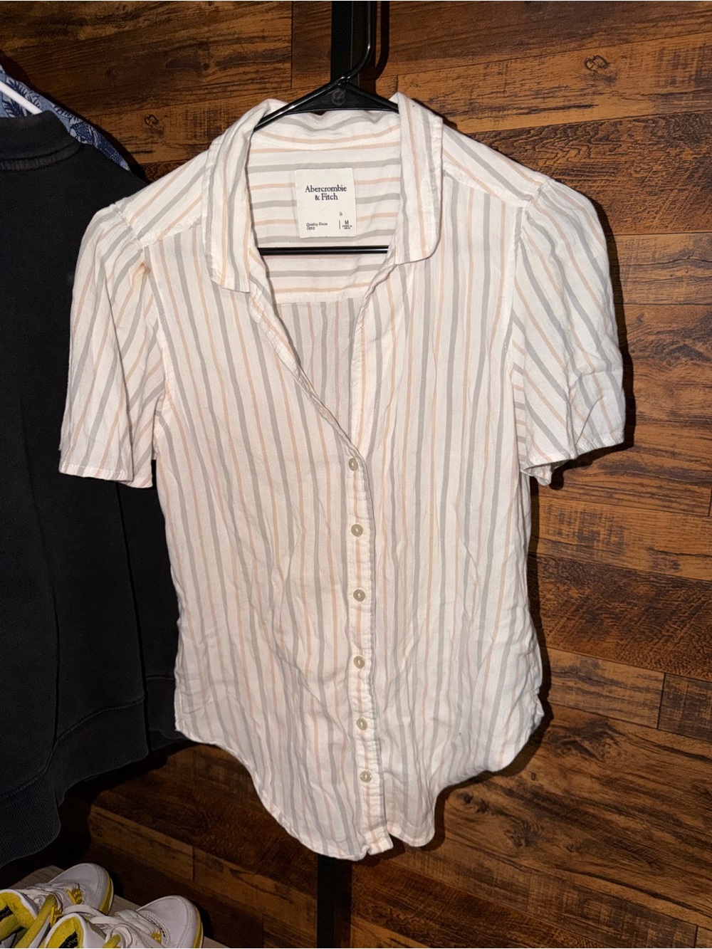 Abercrombie & Fitch White Shirt with Tan & Gray Stripes